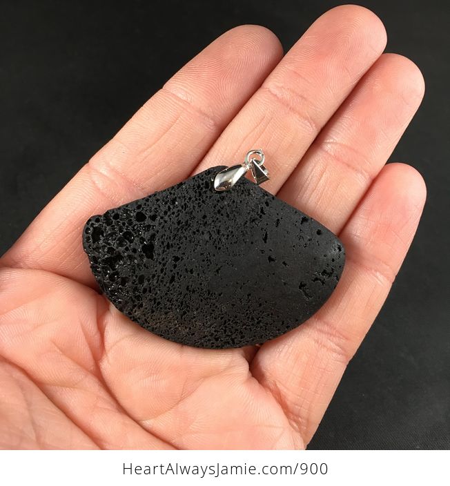 Stunning Fan Shaped Black Lava Rock Vesuvianite Pendant - #VvIB6ZdgZAA-1