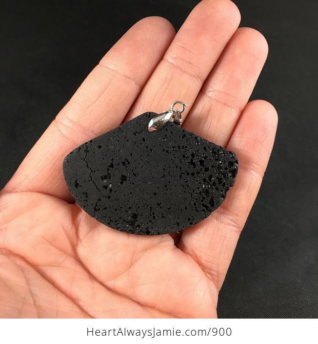 Stunning Fan Shaped Black Lava Rock Vesuvianite Pendant Necklace - #VvIB6ZdgZAA-2