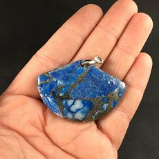 Stunning Fan Shaped Blue and Pyrite Stone Pendant #p0Uzeubc3es