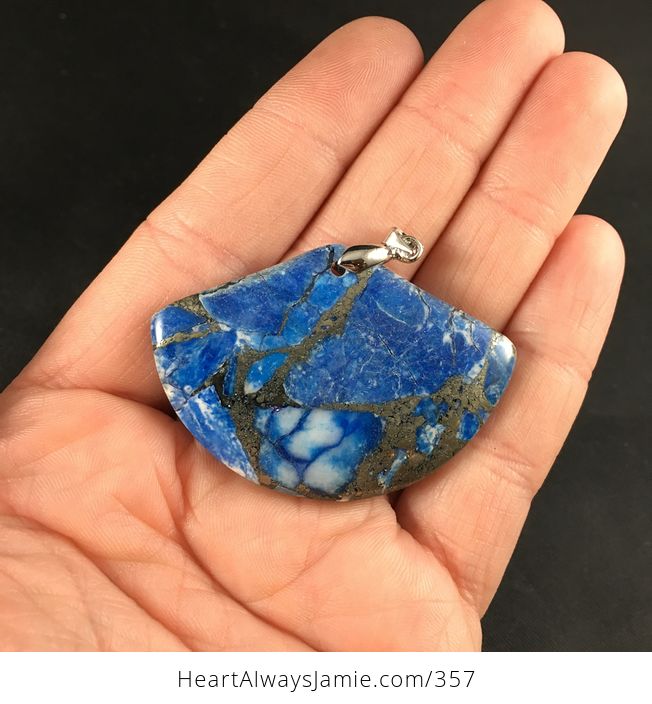 Stunning Fan Shaped Blue and Pyrite Stone Pendant - #p0Uzeubc3es-1
