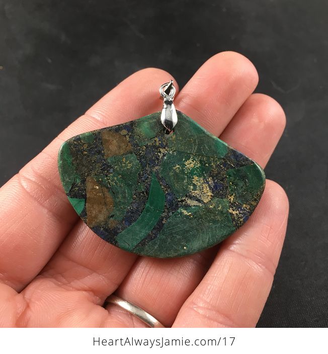 Stunning Fan Shaped Green Malachite and Blue Lapis Lazuli Stone Pendant Necklace - #ynJhM8kPa4s-2