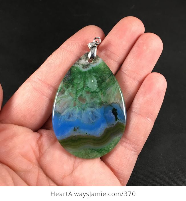Stunning Gorgeous Blue and Green Druzy Agate Stone Pendant Necklace - #5mizd9CHATg-2