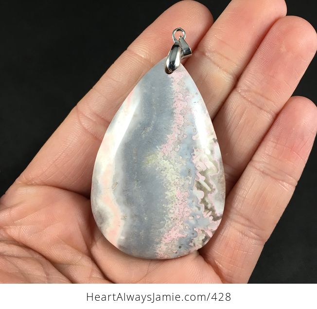 Stunning Gray and Pastel Pink Crazy Lace Agate Stone Agate Pendant - #SBghpusmkjc-1