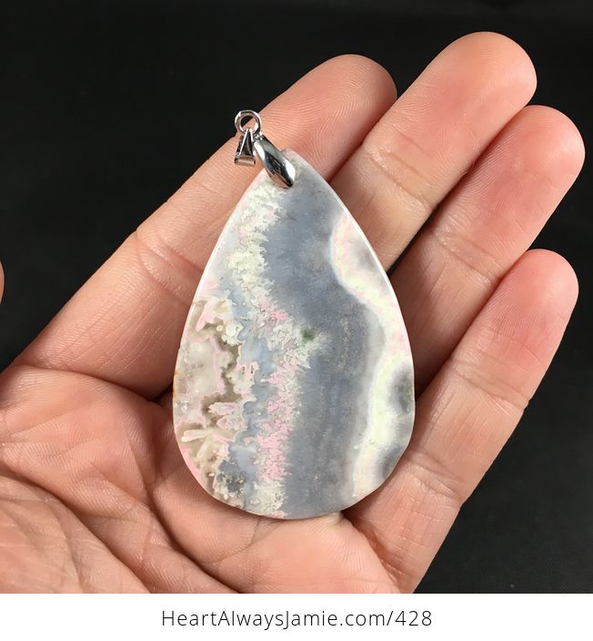 Stunning Gray and Pastel Pink Crazy Lace Agate Stone Agate Pendant Necklace - #SBghpusmkjc-3
