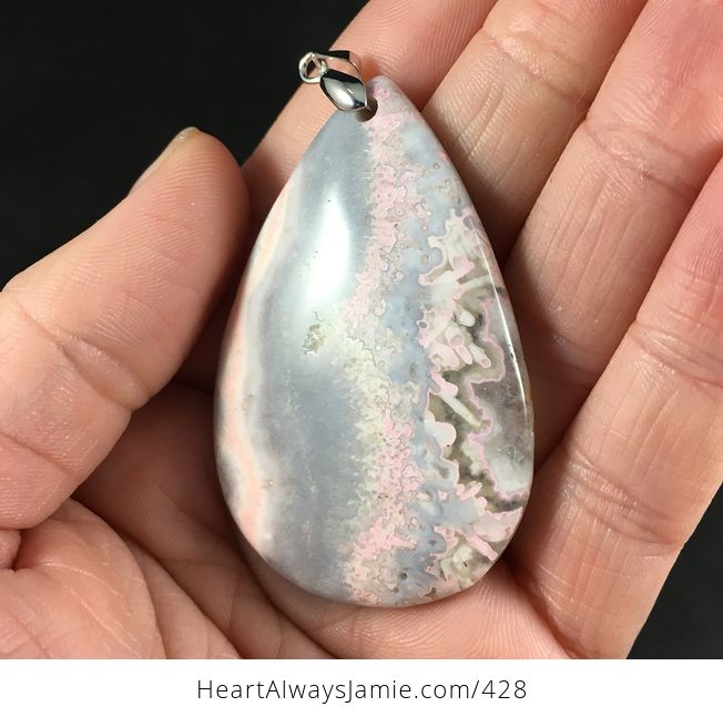 Stunning Gray and Pastel Pink Crazy Lace Agate Stone Agate Pendant Necklace - #SBghpusmkjc-2
