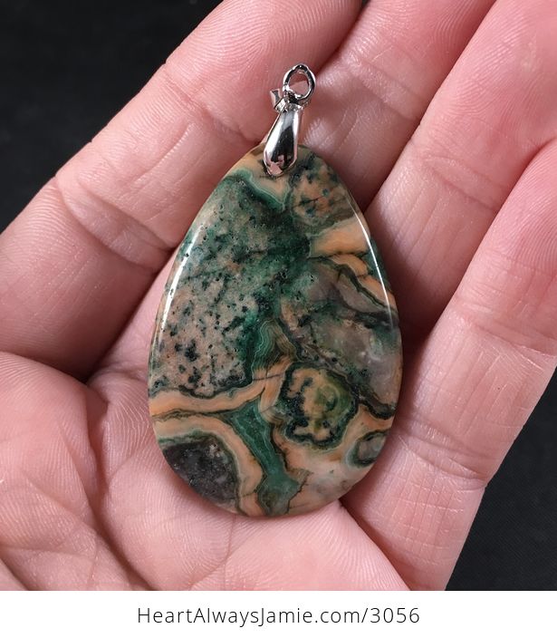 Stunning Green and Orange Crazy Lace Agate Stone Pendant Necklace - #IeK3iymMW38-2