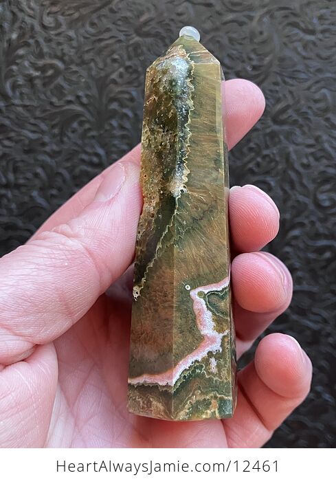 Stunning Green and Pink Dragon Scene Sea Ocean Jasper Crystal Tower - #VnsZnbGVCFE-5