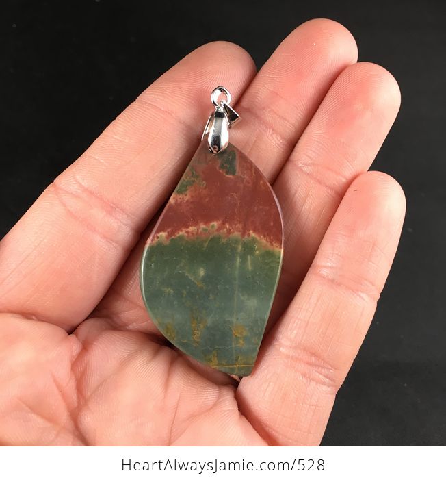 Stunning Green and Red Natural Picasso Agate Stone Pendant Necklace - #VGo20fDSlTQ-2