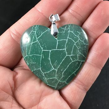 Stunning Green and White Heart Shaped Dragon Veins Agate Stone Pendant #OmYrkNSO5UE