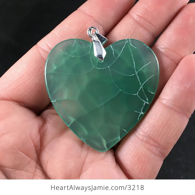 Stunning Green and White Heart Shaped Dragon Veins Agate Stone Pendant Necklace - #OmYrkNSO5UE-2