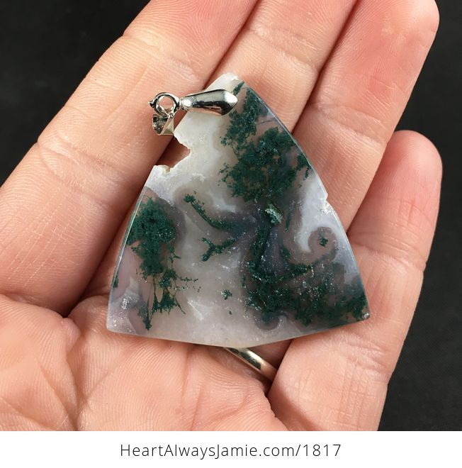 Stunning Green and White Triangular Moss Agate Druzy Stone Pendant Necklace - #af15eCsfwHo-2