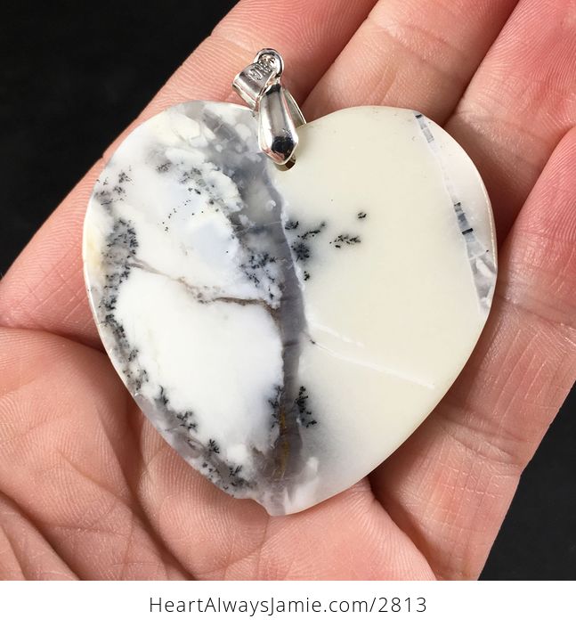 Stunning Heart Shaped African Dendrite Opal Stone Pendant Necklace - #TybIpJnZ8aI-2