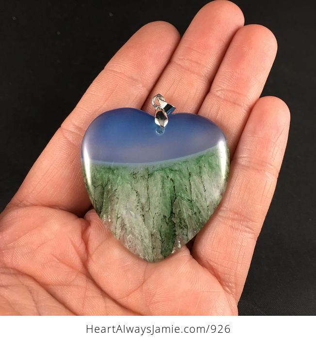 Stunning Heart Shaped Blue and Green Druzy Agate Stone Pendant - #BWZDrx4Psag-1