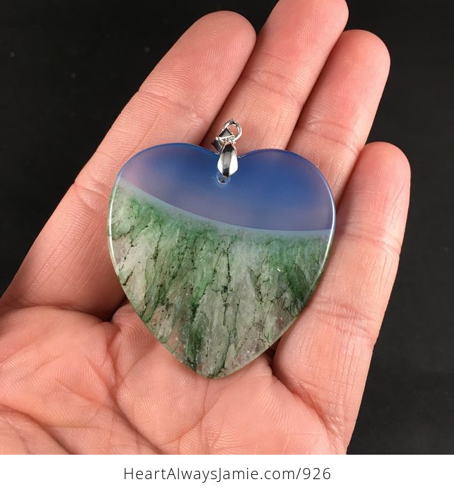 Stunning Heart Shaped Blue and Green Druzy Agate Stone Pendant Necklace - #BWZDrx4Psag-2