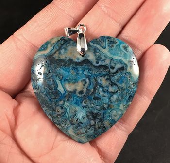 Stunning Heart Shaped Blue Crazy Lace Agate Stone Pendant #w7SuXrjIILg
