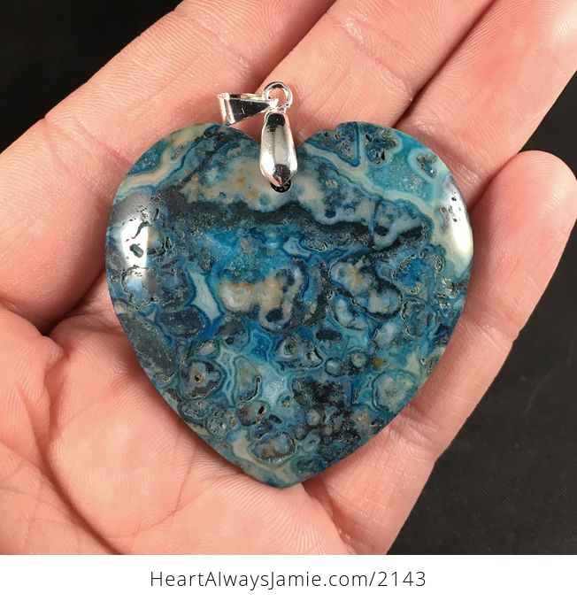 Stunning Heart Shaped Blue Crazy Lace Agate Stone Pendant - #w7SuXrjIILg-1