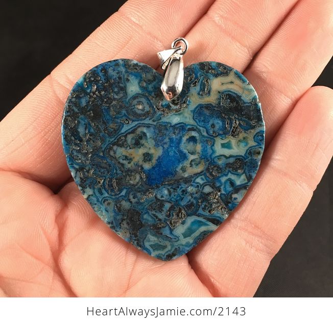Stunning Heart Shaped Blue Crazy Lace Agate Stone Pendant Necklace - #w7SuXrjIILg-2
