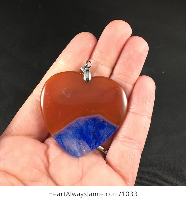 Stunning Heart Shaped Brown and Blue Druzy Stone Agate Pendant - #vMtn8tqQYco-1