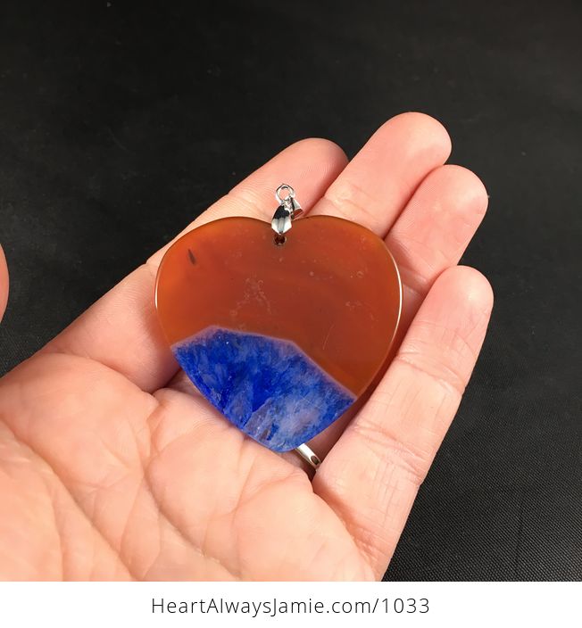 Stunning Heart Shaped Brown and Blue Druzy Stone Agate Pendant Necklace - #vMtn8tqQYco-2