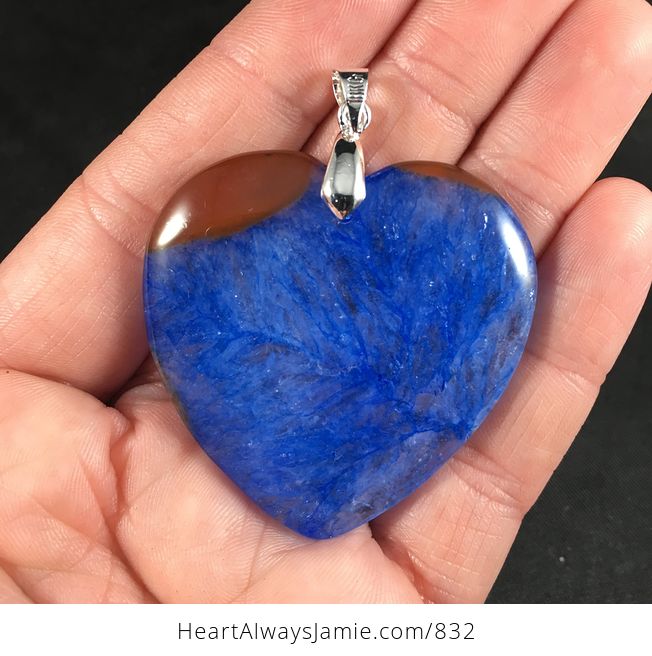 Stunning Heart Shaped Brown and Orange and Blue Druzy Agate Stone Pendant - #cryxI6QF9pk-1