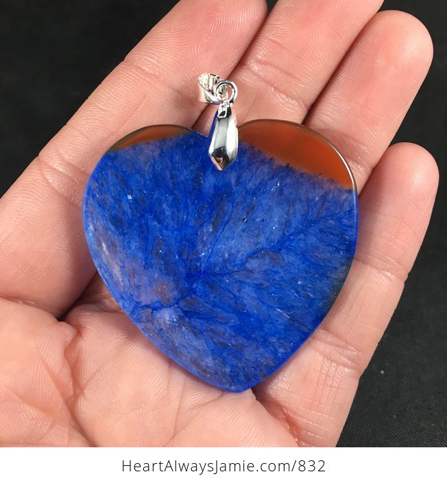 Stunning Heart Shaped Brown and Orange and Blue Druzy Agate Stone Pendant Necklace - #cryxI6QF9pk-2