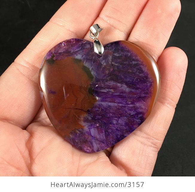 Stunning Heart Shaped Brown and Orange and Purple Druzy Stone Pendant - #H8Zb3OGeFFk-1