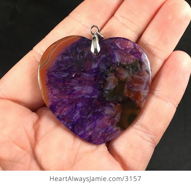 Stunning Heart Shaped Brown and Orange and Purple Druzy Stone Pendant Necklace - #H8Zb3OGeFFk-2