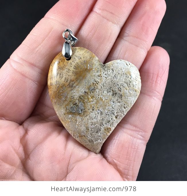 Stunning Heart Shaped Coral Fossil Stone Pendant - #wiWkk0N8O8Q-1