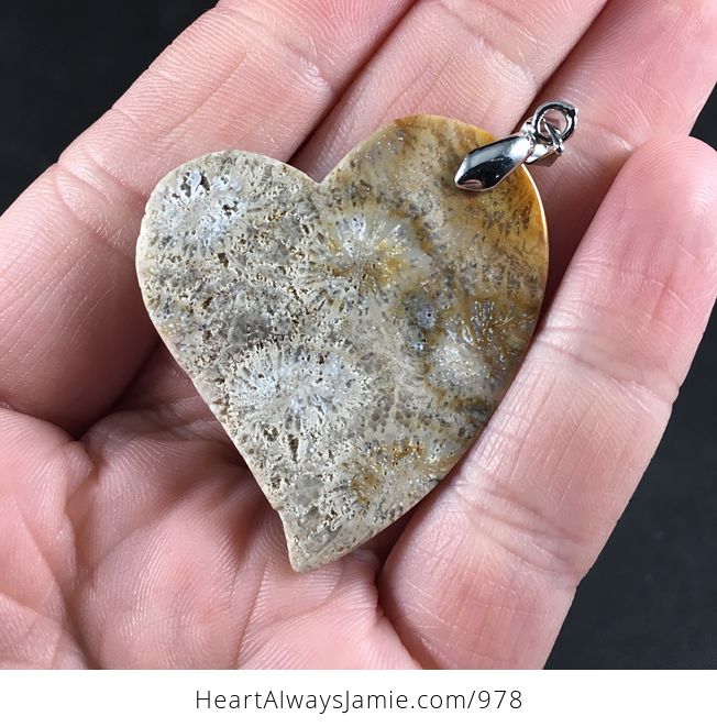 Stunning Heart Shaped Coral Fossil Stone Pendant Necklace - #wiWkk0N8O8Q-2