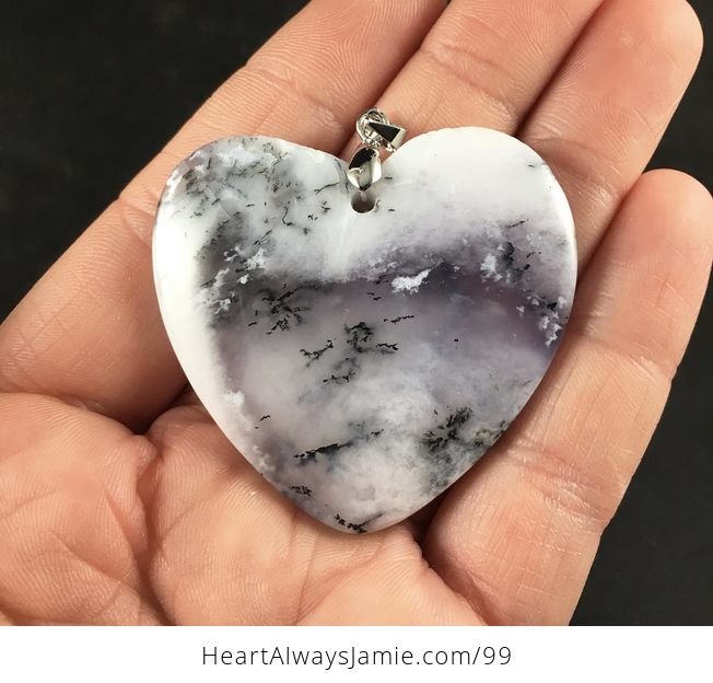 Stunning Heart Shaped Dendritic African Moss Opal Stone Pendant - #uzVuwpdbjDM-1