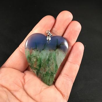 Stunning Heart Shaped Green and Blue Druzy Stone Agate Pendant #3FoF0jlJpl0