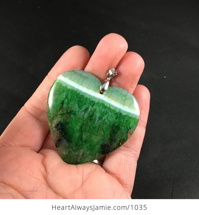 Stunning Heart Shaped Green Dragon Veins Druzy Stone Agate Pendant - #JGo9oQbLPI0-1