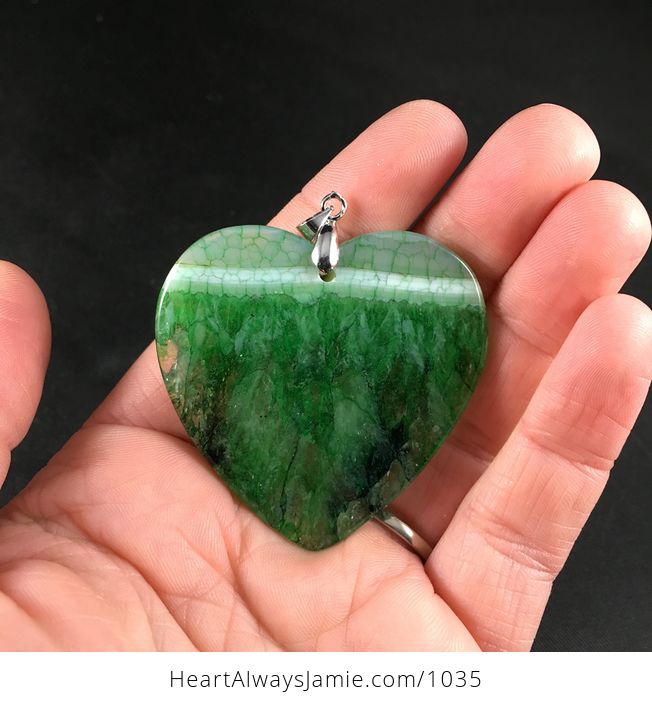 Stunning Heart Shaped Green Dragon Veins Druzy Stone Agate Pendant Necklace - #JGo9oQbLPI0-2