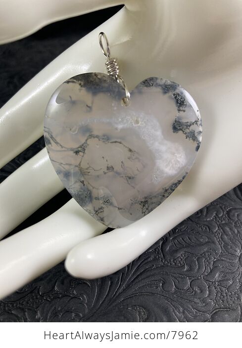 Stunning Heart Shaped Moss Agate Stone Jewelry Pendant - #0UyfYztFOSc-1