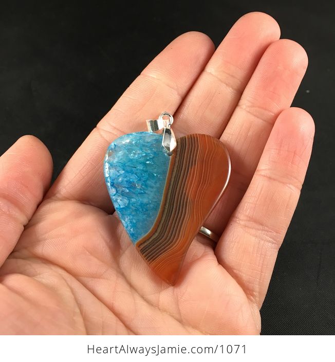 Stunning Heart Shaped Orange and Blue Druzy Stone Agate Pendant Necklace - #OWjKUnHbPTE-2