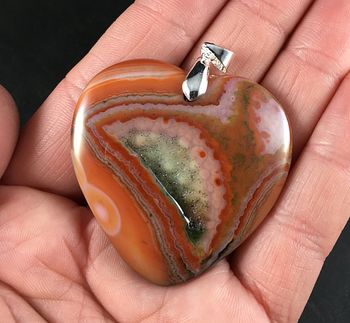 Stunning Heart Shaped Orange and Green Druzy Agate Stone Pendant #MNQKFGZ9jxw
