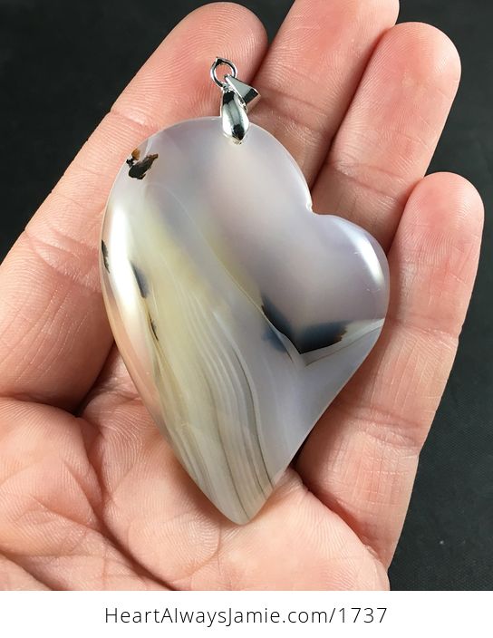 Stunning Heart Shaped Semi Transparent Natural Scenic Marine Dendrite Stone Pendant - #HYrQNI4Vo0I-1