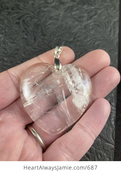 Stunning Heart Shaped Transparent White Cherry Quartz Stone Pendant - #kJxPmUiEMB8-5