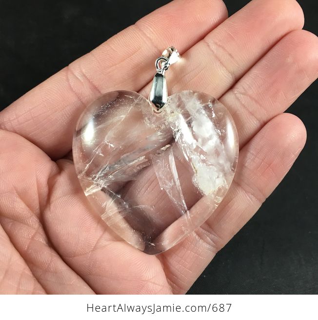 Stunning Heart Shaped Transparent White Cherry Quartz Stone Pendant Necklace - #kJxPmUiEMB8-7