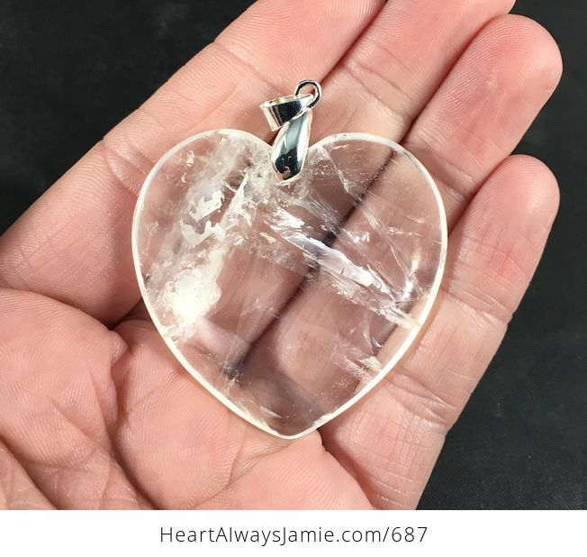 Stunning Heart Shaped Transparent White Cherry Quartz Stone Pendant Necklace - #kJxPmUiEMB8-8