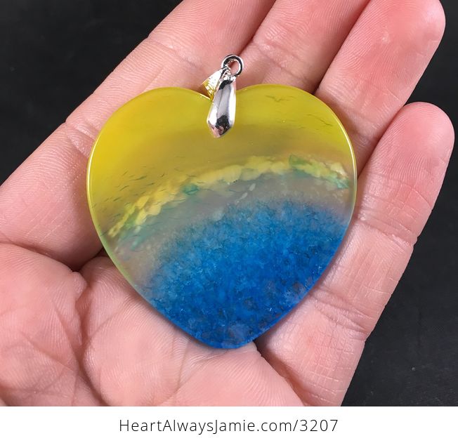 Stunning Heart Shaped Yellow and Blue Druzy Stone Pendant Necklace - #NBjgk7MfAOw-2