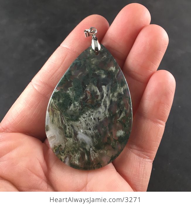 Stunning Natural Green Moss Agate Stone Pendant Necklace - #aQttEMMDtuM-4