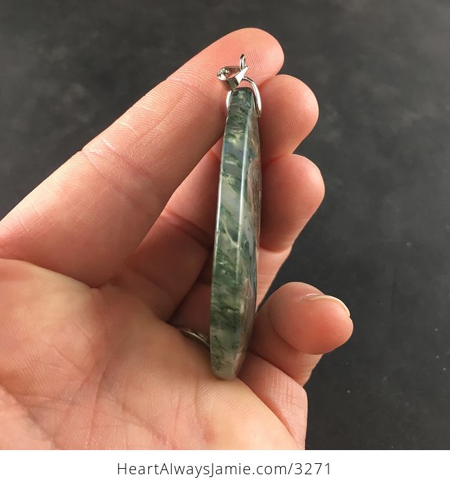 Stunning Natural Green Moss Agate Stone Pendant Necklace - #aQttEMMDtuM-3