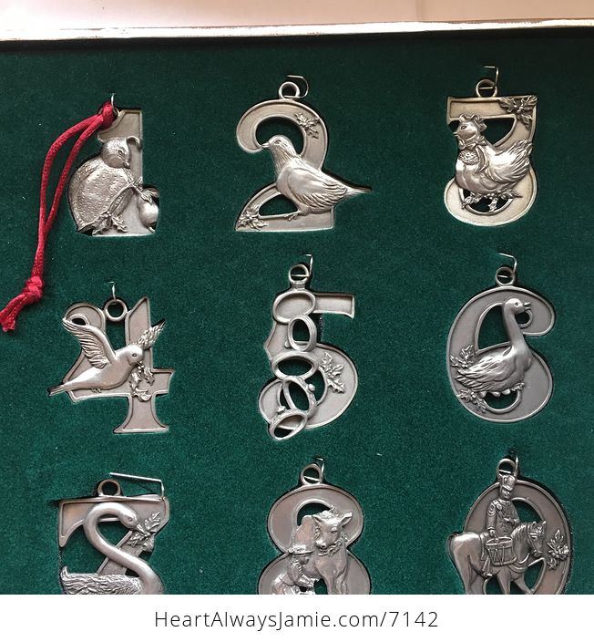 Stunning New and Unused Set of the Twelve Days of Christmas Ornaments Presented by Seagull Pewter from 1992 - #LfOkzNRbSAU-7