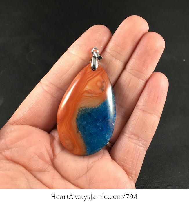 Stunning Orange and Blue Druzy Stone Agate Pendant - #76E6iftShgM-1