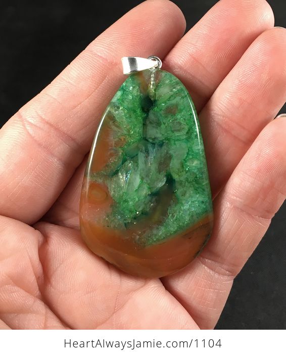 Stunning Orange and Green Druzy Agate Stone Pendant Necklace - #1zwafkYfXZc-2