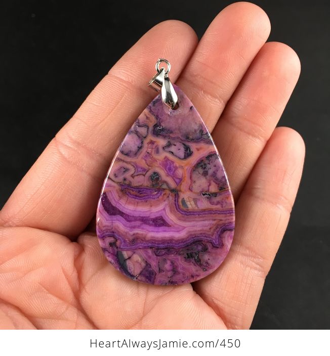 Stunning Orange and Purple Crazy Lace Agate Stone Pendant Necklace - #99qwR5JXiTI-2
