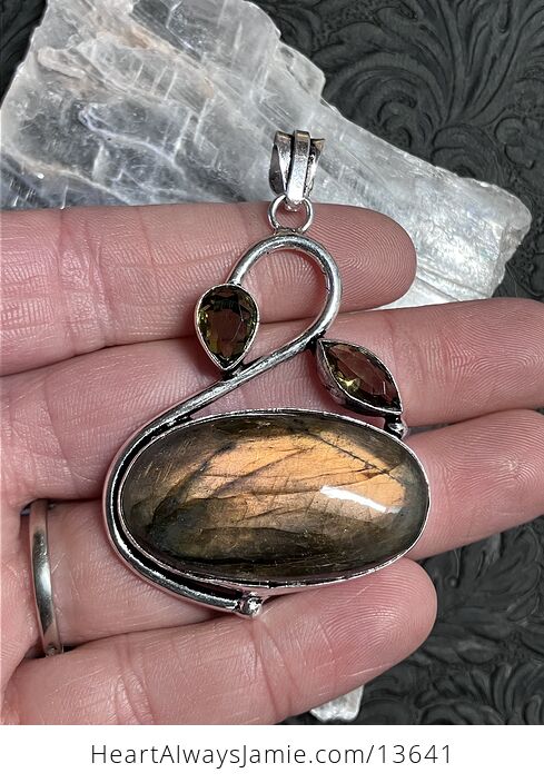 Stunning Orange Flash Labradorite Pendant Stone Crystal Jewelry - #FT2EvKwjaSs-1