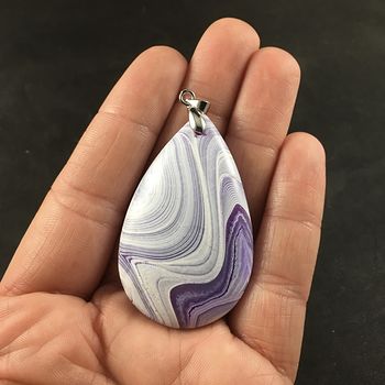 Stunning Purple and White Striped Agate Stone Pendant #ItOmeV5lR2w