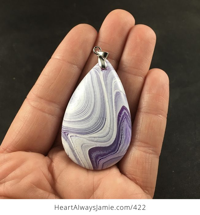 Stunning Purple and White Striped Agate Stone Pendant - #ItOmeV5lR2w-1